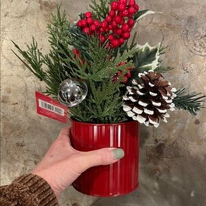 Festive Red Holiday Arrangement with Pinecones and Berries